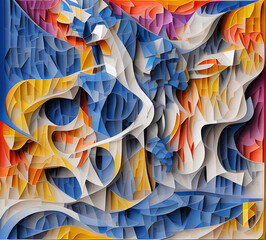 Geometric shapes and gradient color shifts create a mesmerizing optical illusion, a colorful chaos of overlapping and interrelated shapes.generative ai