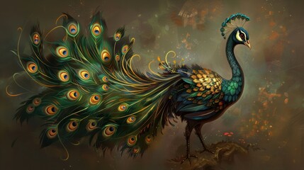 An ornate, baroque-inspired peacock with elaborate,