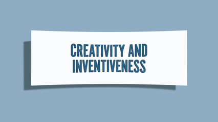Creativity and Inventiveness. A card isolated on blue background.