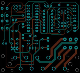 Tracing conductors of printed circuit board
of electronic device. Vector engineering technic computer
drawing of pcb design. Electric background. Cad pattern.