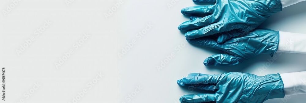 Poster Sterile medical gloves are placed on a clean white background, emphasizing their importance in maintaining hygiene during procedures. Generative AI