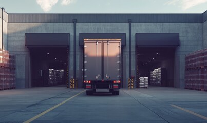 Obraz premium Delivery truck loading at a warehouse dock