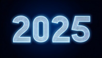 2025 light board text effect isolated on a dark background. New Year Background banner