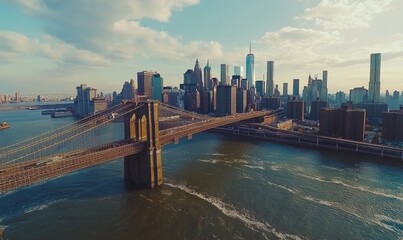 Drone view of Brooklyn bridge