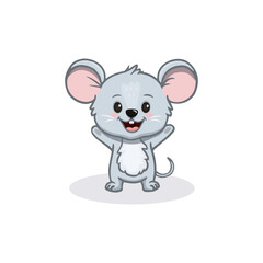 Cute cartoon mouse  isolated on white. Funny mouse in flat style.  Mouse  for cards, magazins, banners. Vector illustration
