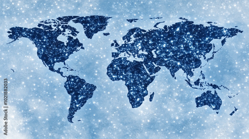 Aufkleber the design features an abstract world map with intricate details, showcasing global network connecti