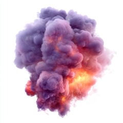 Fototapeta premium A vivid cloud of purple and orange smoke billows upward, creating a striking contrast against a clean backdrop