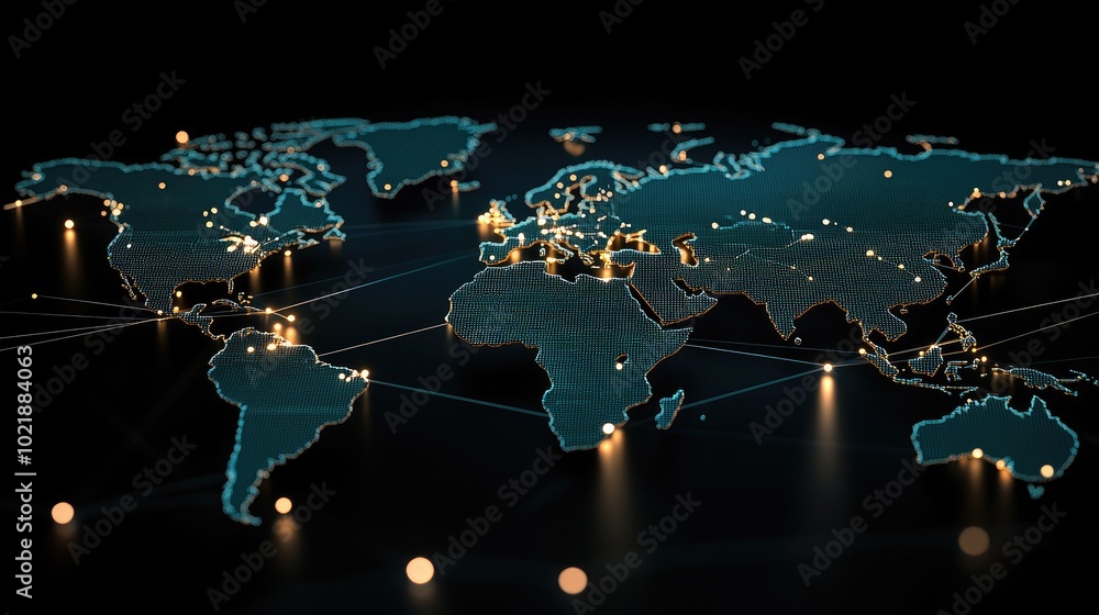 Aufkleber the design features an abstract world map with intricate details, showcasing global network connecti