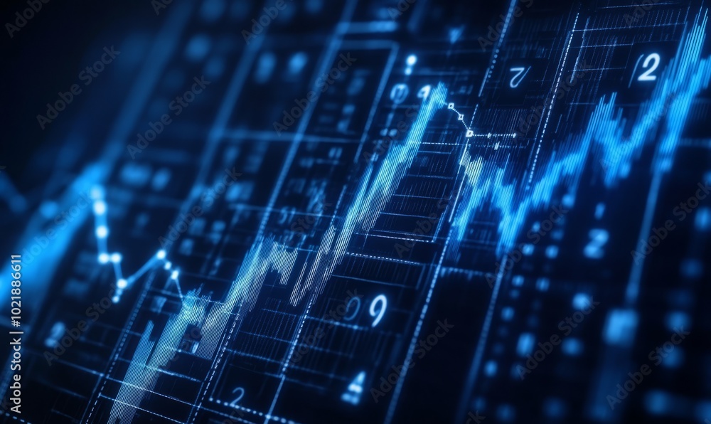 Poster financial rising graph and chart with lines and numbers