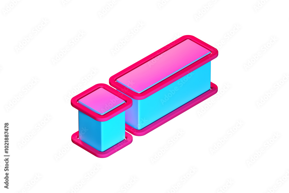 Poster isometric 3d icon of an exclamation point in cian and pink. high quality 3d rendering display font s