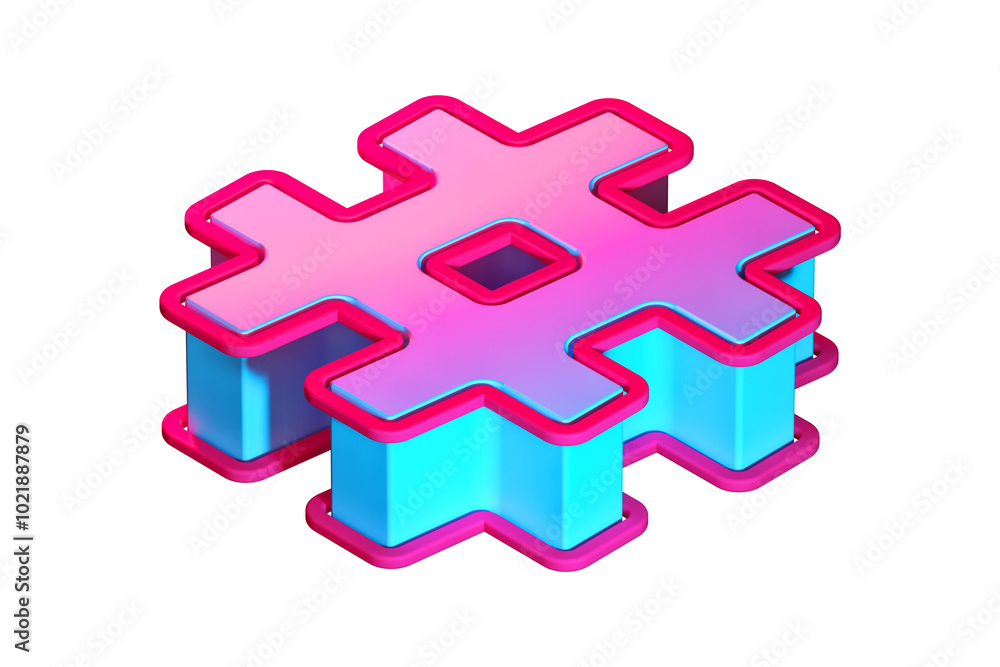 Aufkleber rendered 3d hashtag symbol in isometric view with colorful gradient effect. 3d rendering display fon
