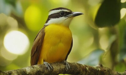 Naklejka premium A big kiskadee sitting on a tree branch.