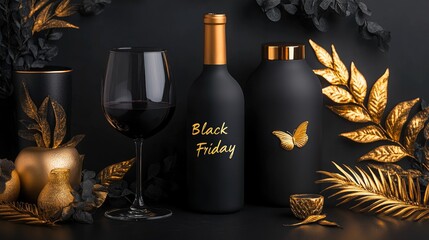 Elegant black friday sale concept with black and gold decor for holiday promotions