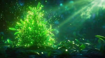 Fototapeta premium Enchanted christmas tree in mystical forest setting