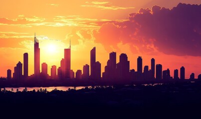 Gold Coast city silhouette at sunset