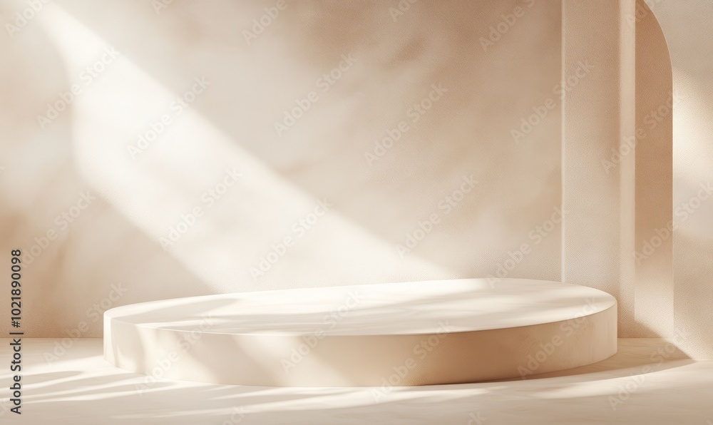 Poster light beige background for product presentation with a light and shadows pattern on it