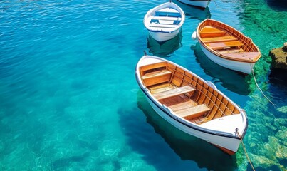 Obraz premium Leisure craft boats moored in blue waters of lake
