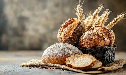 Fresh various wheat and rye handmade bread