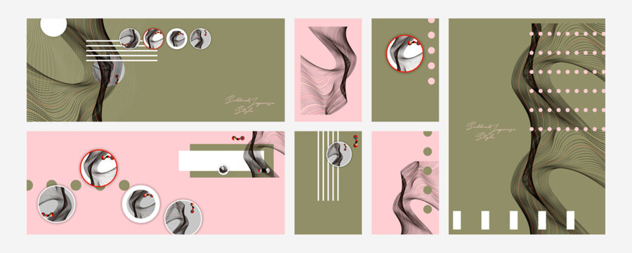 Poster Yang design Japanese style templates set invitations Digital Existentialism to lines abstract background Poetry in Vicinity Lab