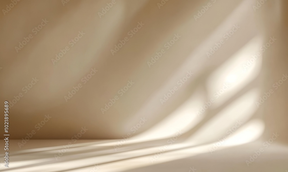Poster light beige background for product presentation with a light and shadows pattern on it