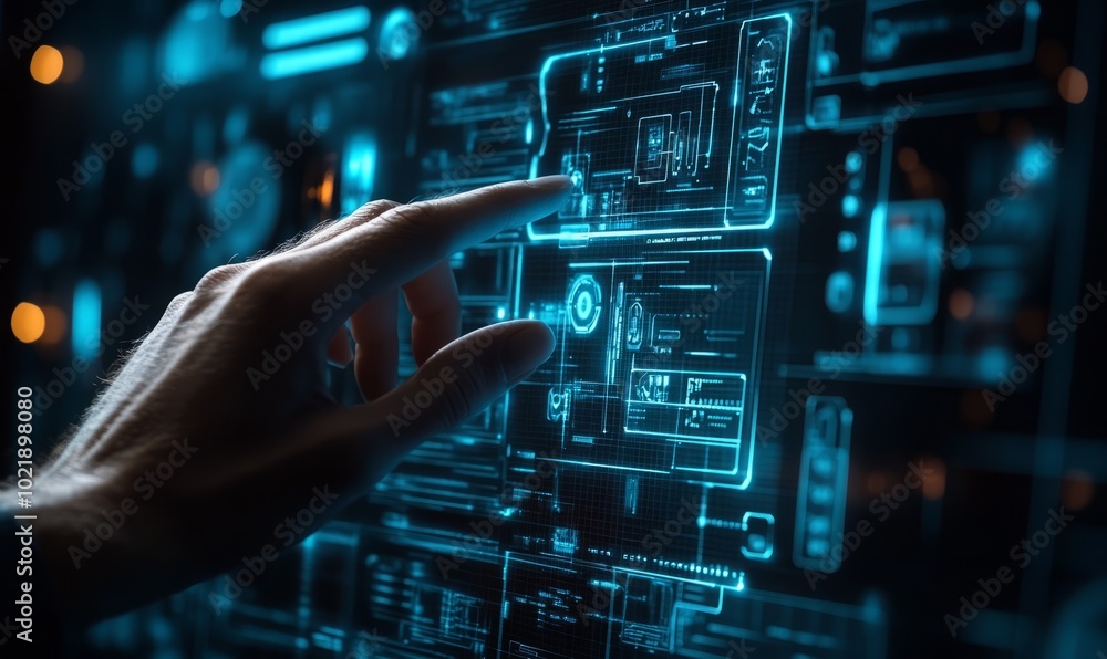 Aufkleber man hand using cybersecurity interface
