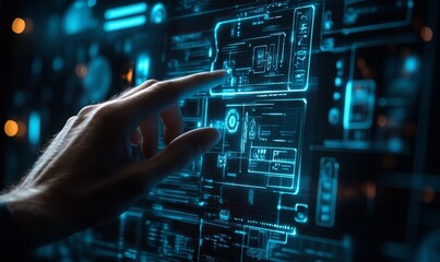 Fototapeta premium Man hand using cybersecurity interface