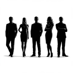Fototapeta premium Business men and women, group of people at work. Isolated vector silhouettes. Businesspeople. Smooth JPEG version.