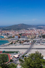 Aerial view of the city center of Gibraltar. view from the nature reserve "Upper Rock"
