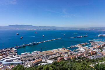 Naklejka premium Aerial view of the city center of Gibraltar. view from the nature reserve 