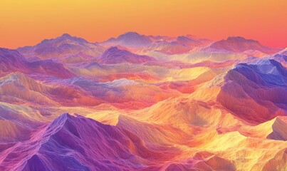 Naklejka premium Heatmap of a desert landscape, with vibrant colors indicating areas of intense heat and cooler tones in the shaded or elevated regions