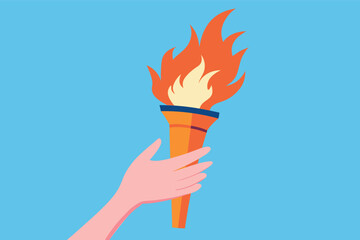 Human hand holding olympic torch. Sport competition concept art. Vector flat illustration