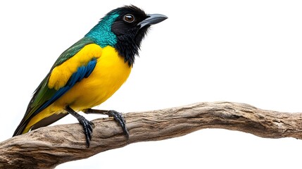 Fototapeta premium Greater Ani Vando Bird Perched On A Branch On A White Background, Realistic Photo, Wallpaper, Cover and Screen for Smartphone, PC, Laptop, 9:16 and 16:9 Format