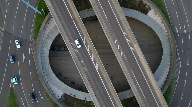 Highway interchange over city halle saale. Best aerial view flight drone