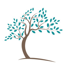 Fototapeta premium Teal Leaf Minimalist Tree Logo for Nature-Inspired and Eco-Friendly Brands, Abstract Tree Design with Teal Elements for Organic, Eco-Conscious Business Branding
