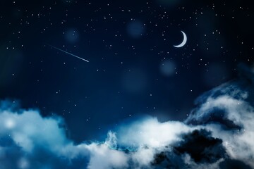 Fototapeta premium Starry beautiful night sky with soft clouds.