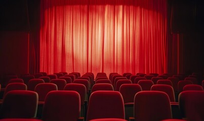 Fototapeta premium Red seats and curtains of an empty theater