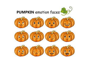Set of pumpkins emotion faces