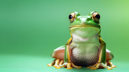 Isolated Cute Amphibian Vibrant Green Background for Nature-Inspired Designs Frog