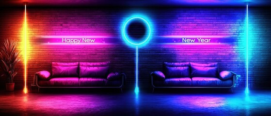 Colorful Cartoon Living Room with Neon Lights