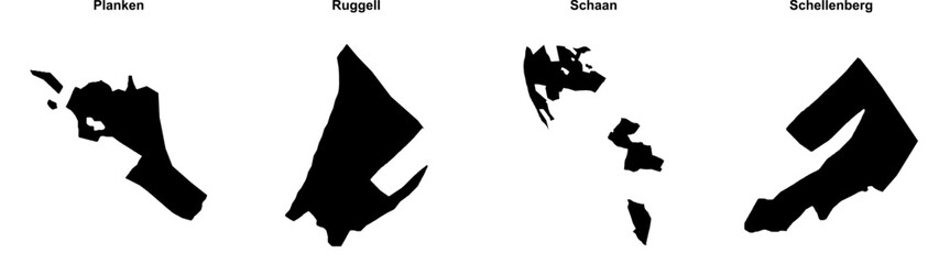 Planken, Ruggell, Schaan, Schellenberg outline maps