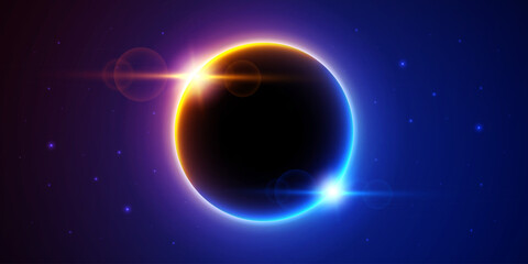 Colorful Solar Or Moon Eclipse On Night Sky