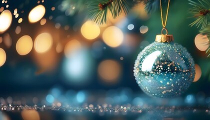 Fototapeta premium Christmas background, macro Christmas bauble background, abstract backgrounds with bokeh, and copy space