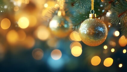 Fototapeta premium Christmas background, macro Christmas bauble background, abstract backgrounds with bokeh, and copy space
