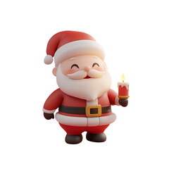 Obraz premium Santa Claus Holding a Candle, Christmas Cartoon Character 3D Render Illustration, Isolated on Transparent Background, PNG