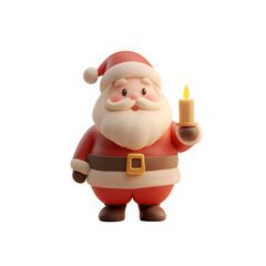 Obraz premium 3D Render Christmas Character Illustration: Santa Claus Holding a Candle, Cartoon, Isolated on Transparent Background, PNG