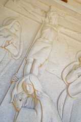 Mary Magdalene at the foot of the cross. Jesus dies on the cross – Station XII of the Way of the...