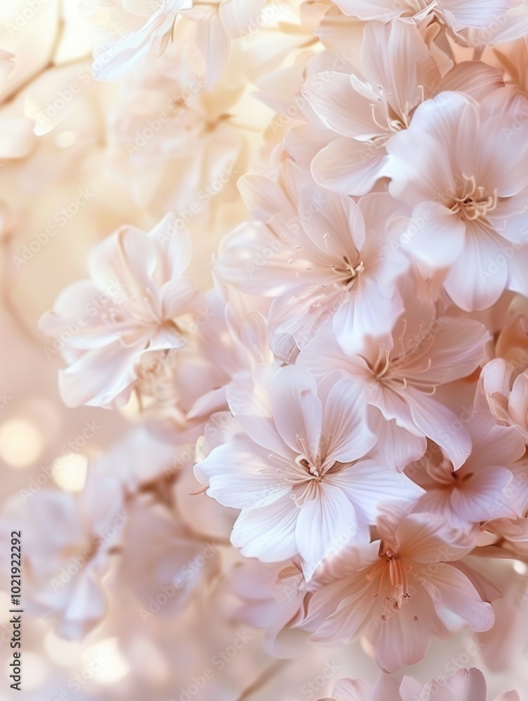 Poster A stunning array of soft pastel-hued flowers captures the essence of spring, showcasing elegant floral patterns in full bloom. Generative AI