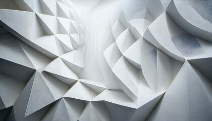 Abstract geometrical shapes in white color creating dynamic and angular shadows; geometrical shape modern arts; artistic and creativity; design and installations