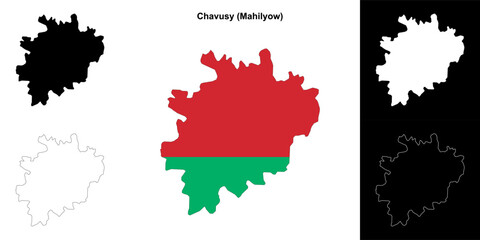 Chavusy district outline map set