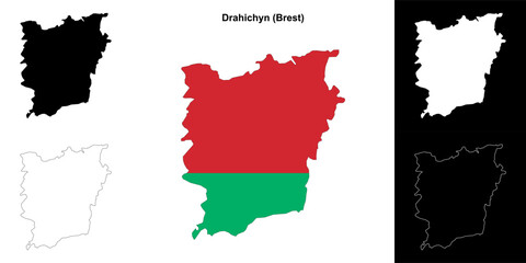 Drahichyn district outline map set